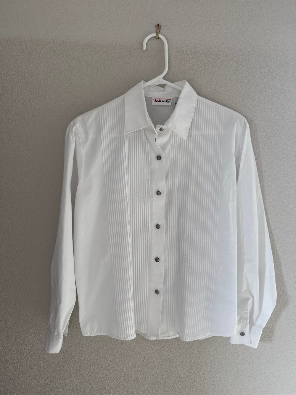 Talbots White Pleated Button Down Cotton Shirt - small